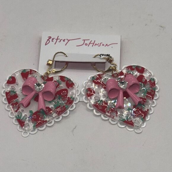 Betsey Johnson Jewelry - Betsey Johnson Heart Earrings with Pink Bows
